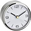 TFA Dostmann Orologio da tavolo analogico Camino, 60.1036.55, orologio da camino, moderno, piccolo, analogico, design elegante, antiscivolo, in alluminio, argento, 9,4 cm x 6,1 cm, argento