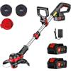 husippend Decespugliatore Tagliabordi a Batteria 21V, stelo in Alluminio regolabile, taglia bordi giardino,doppia impugnatura,tagliabordi elettrico,2 Batterie Incluse,2 bobine