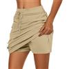 AMDOLE Gonne da tennis da donna da golf, lunghezza al ginocchio, skorts atletico con coulisse a vita alta allenamento sportivo pantaloncini integrati con tasche, Cachi #1., 3XL