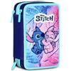 Seven Astuccio Lilo & Stitch Scuola 3 Zip, Celeste e Rosa, Portapenne Triplo Scomparto Completo Di Penne, Matite, Colori, Scuole Elementari, Bambina