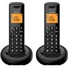ALCATEL E160 Duo - Telefono Fisso Cordless DECT - Design Compatto - Grande Display Retroilluminato - Funzione Blocco Chiamate Indesiderate - 3 Memorie Dirette - 2 Portatili - Nero