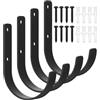 QJKEJI Set di ganci da parete impieghi gravosi, ganci a J per garage, biciclette, attrezzature da giardino, attrezzi e guardaroba - Robusto montaggio a parete con staffa (125mm/4.92in/4pcs)
