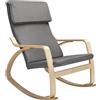 BAKAJI Sedia a Dondolo in Legno di Betulla con Rivestimento in Cotone Imbottito in Spugna Altissima Densità, Poltrona Oscillante Relax e Cuscino, Seduta Ergonomica, Carico Massimo 130kg (Grigio)