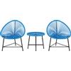 Outsunny Set da giardino esterno in resina intrecciata 2 persone, piano in vetro temperato, per balcone terrazza patio, blu