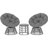 Outsunny Set da giardino 3 pezzi con 2 poltrone papasan girevoli e 1 tavolino basso rotondo in poliestere rattan PE