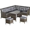 Outsunny Set salotto da giardino per 8 persone comfort extra 3 divani angolari + 2 pouf + tavolo da pranzo 12 cuscini per seduta e schienale forniti poliestere avorio rattan sintetico grigio