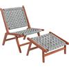 Outsunny Poltrona da giardino con poggiapiedi - sedia relax in legno di acacia e corda rattan sintetico - naturale, grigio
