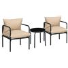 Outsunny Set da giardino 3 pezzi 2 persone con 2 poltrone e 1 tavolino rotondo, metallo, nero e beige