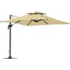 Outsunny Ombrellone sfalsato 3 m quadrato rotante a 360° con meccanismo idraulico tetto doppio base crociata asta in alluminio beige