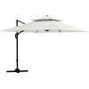 Outsunny Ombrellone decentrato quadrato 3 x 3 m doppio tetto reclinabile girevole manovella peso incluso metallo poliestere beige
