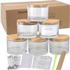 MILIVIXAY - Confezione da 6 barattoli per candele da 16 oz (473 ml) con coperchi in bambù e kit di realizzazione, in vetro spesso e trasparente, con 3 stoppini, per candele grandi, contenitori per
