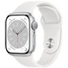 Apple Watch Series 8 (GPS, 41mm) Smartwatch con cassa in alluminio color argento con Cinturino Sport bianco - Regular. Fitness tracker, app Livelli O₂, resistente all'acqua
