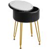 IBUYKE faux cuoio rotondo poggiapiedi sgabello con stoccaggio ottomano, trucco vanità sedia tavolo laterale, PU comodino sedile, copertura rimovibile, gambe in acciaio dorato, nero WBD024B