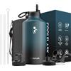 Coolflask Borraccia termica da 3,6 litri, con cannuccia e 3 coperchi, grande brocca in acciaio inox a bocca larga, per sport, palestra o ufficio, senza BPA, mantiene il freddo per 48 ore e calde per