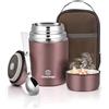 Dreamhigh® Termos per Alimenti 800 ml, Contenitore Termico per Alimenti Caldi, Thermos Pappa Neonati Acciaio Inossidabile con Sacchetto Isolante e Cucchiaio, Portavivande per Zuppa, Pasta (Rosa)