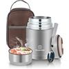 Dreamhigh® Termos per Alimenti 800 ml, Contenitore Termico per Alimenti Caldi, Thermos Pappa Neonati Acciaio Inossidabile con Sacchetto Isolante e Cucchiaio, Portavivande per Zuppa, Pasta (Grigio)