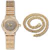 HALUKAKAH Donne Orologio Diamanti,Placcato Oro Reale 18k,Diamanti Pieni Stelle Scintillanti,Quadrante Rotondo,Casuale e Elegante,Orologio Quarzo Cinturino Acciaio Inox,con Catena Cubana 40cm