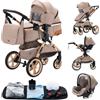 GLOKID Passeggino 3 in 1, Passeggino Canne, Trio,adattatori universali, carrozzina per bambini fino a 25 kg, 4 ruote con ammortizzatori, navicella, grandi ruote, pieghevole con（XX1 kaki）