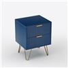 belupai Cassettiera con 2 cassetti, credenza con maniglie e gambe in metallo dorato, piccolo comodino per soggiorno, camera da letto (blu scuro)