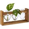 Relaxdays Vasi Vetro Decorativi, Set 3 Vasetti per Fiori ad Ampolla a Cuore, 13x28x6,5 cm, su Supporto in Legno Naturale