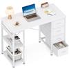 Coleshome Piccola Scrivania con 4 Cassetti in Tessuto, 100x40cm Scrivania con Ripiani Reversibili, Tavolo per Computer, Tavolo da Studio per Ufficio, Camera da Letto, Bianco