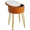 IBUYKE faux cuoio rotondo poggiapiedi sgabello con stoccaggio ottomano, trucco vanità sedia tavolo laterale, PU comodino sedile, copertura rimovibile, gambe in acciaio dorato, marrone chiaro WBD024J