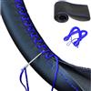 DALLAR Coprivolante per auto universale cucito - coprivolante auto in microfibra di pelle/Nero e Blu