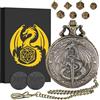 Keller & Weber Mini Set di Dadi DND, Drago Volante Che Tiene La Spada Custodia per Orologio da Tasca, 7 pezzi in Metallo Poliedrico Set di Dadi D&D, Regali di D&D con Regalo, Accessori per Giochi di Ruolo, Bronzo