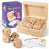 Homotte Set di dadi da yoga in legno per bambini, divertente gioco di allenamento con 6 cubi di esercizio, 12 carte yoga e una scatola, per la festa della mamma, per lo yoga di Natale per ragazze e