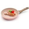 JDBlissful 16cm Padella in Alluminio, Rosa con una Maniglia di Legno, Padella Antiaderente Piccola 16cm, Padella Antiaderente Induzione in Pietra, Padelle per Piano a Induzione, per Piani Cottura