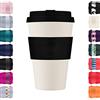 Ecoffee Cup 14oz 400ml Ecoffee Cup Riutilizzabile Eco-Friendly 100% a base vegetale tazza di caffè con coperchio e manica in silicone - Tazza da viaggio senza melamina, Black Nature