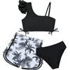 Miyanuby Costume da bagno per ragazze, 3 pezzi, costume da bagno per adolescenti e bambini, costume da bagno con volant, stampa floreale tropicale, set bikini con pantaloncini copricostume per 9-16T