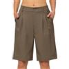 WILLIT Pantaloncini da donna estivi bermuda eleganti da ufficio, a vita alta, lunghezza al ginocchio, passanti per cintura, gamba larga, tuta da lavoro, pantaloncini con tasche da 10, foglia di tè
