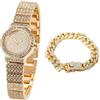 HALUKAKAH Bambini Orologio Diamanti,Placcato Oro Reale 18k,Quadrante Rotondo Elegante e Casual,Diamanti Pieni Stelle Scintillanti,Orologio Quarzo Cinturino Acciaio Inox,con Catena Cubana 18cm