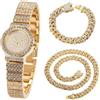 HALUKAKAH Bambini Orologio Diamanti,Placcato Oro Reale 18k,Quadrante Rotondo Elegante e Casual,Diamanti Pieni Stelle Scintillanti,Orologio Quarzo Cinturino Acciaio Inox,con Catene Cubane 18+40cm