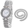 HALUKAKAH Orologio con Diamanti per Ragazze,Bambine - Placcato in Platino,Quadrante 29mm con Motivo Farfalla,Quarzo Giapponese - Lunghezza 19,5cm - Viene Fornito con Catena Cubana 40cm - per Feste