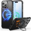 CUTELFON Custodia O3 Mag-Stand per iPhone 15 Pro Max con Supporto a 360°,[Compatibile con MagSafe][Eccezionalmente Delicata Sulla Pelle] Sottile Eopaca Magnetica Traslucida 6,7, Nero Opaco