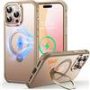 CUTELFON Custodia O3 Mag-Stand per iPhone 15 Pro con Supporto a 360°,[Compatibile con MagSafe][Eccezionalmente Delicata Sulla Pelle] Sottile Eopaca Magnetica Traslucida 6,1, Oro Opaco