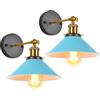 iDEGU 2 Pezzi Lampade da Parete Vintage, 22cm Applique da Parete Retrò Lampadario Plafoniera E27 Illuminazione da Parete Moderna per Camera da Letto, Soggiorno, Camera per Bambini (Blu)