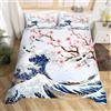 Homemissing Sakura Set Copripiumino Crane Chic Bambini Copripiumini 220x230cm Decorativo Wave Set Copripiumini Rosa Ukiyo-Japanese Bedding Set
