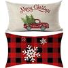 morneve Confezione da 2 casi rustico Lino cerniera Piazza Lombare Pillow divano-letto da auto e Decorazione festiva Albero di camion da regalo in tessuto Bianco Rosso Nero 30x50cm