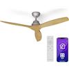 KLARSTEIN Smart Ventilatore da Soffitto Senza Luce - Silenzioso, con 3 Pale in Vera Legna, 6 velocità, Controllo Via Telecomando/App/Voce, Funzione Estiva/Invernale, 132 cm, Design in Acero