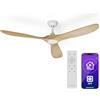 KLARSTEIN Smart Ventilatore da Soffitto Senza Luce, 152 cm, Silenzioso a Risparmio Energetico, Controllo Intelligente con Telecomando/Comando Vocale/App, 6 Velocità, Modalità Estate/Inverno, Acero