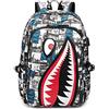 Yumenam Ragazzi Zaini con Porta di Ricarica USB Zainetto in Tessuto Oxford Zaino per Bambini con Squalo Zaino per Libri Unisex Resistente all'usura Impermeabile