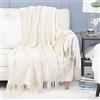 Duories Coperta per Divano,Coperta Lavorata a Maglia,Coperta in Lana Morbida,Coperta a Maglia con Nappe,Coperta per l'impianto di climatizzazione,Coperta per Auto,Divano,Letto,127x170 cm,Beige