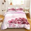 Generic Set Copripiumino Matrimoniale 260x240 Rosa Rosa Biancheria da Letto in Morbida Microfibra Stampa 3D Fiori Copripiumini con Cerniera + 2 Federe, F1092