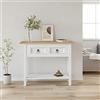 Generico Tavolo Console in Pino Messicano Corona Bianco 90x34,5x73 cm, Consolle Ingresso con 2 cassetti e 1 Ripiano Legno Massello di Pino Cerato per Soggiorno e Camera da Letto