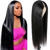 zekan Parrucca per capelli umani con parte a V Parrucche senza colla per donne nere Colore nero naturale 16 pollici