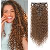Flufymooz 9PCS Extension per capelli con clip 56 cm - Extension per capelli sintetiche lunghe e morbide con boccole per donne (castano marrone)