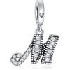 NINGAN 925 Argento Sterling Lettera A-Z Ciondolo Ciondolo Charm Adatto Per Donne Bracciale Collana Shiny 5a Piazza Zirconia Perline Compleanno Regalo（M）